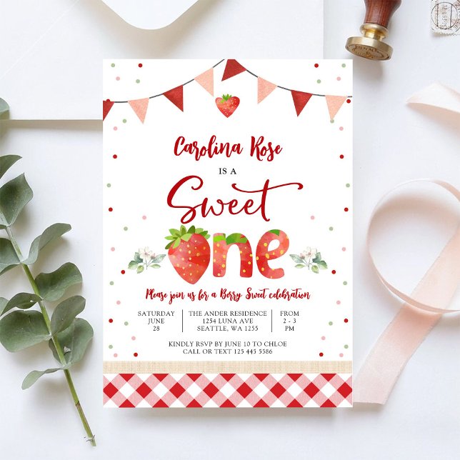 Jordgubbs inbjudan till ettårsfest (Skapare uppladdad)