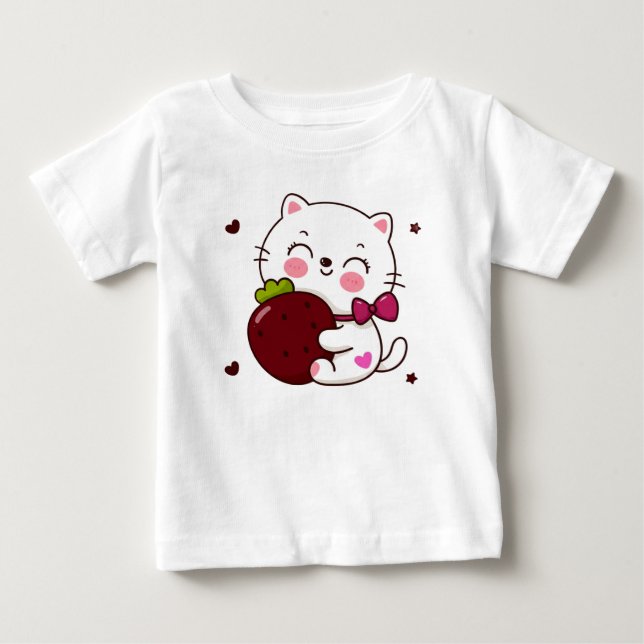 Jordgubbs Kitty Love Baby Fin Jersey T-Shirt (Framsida)