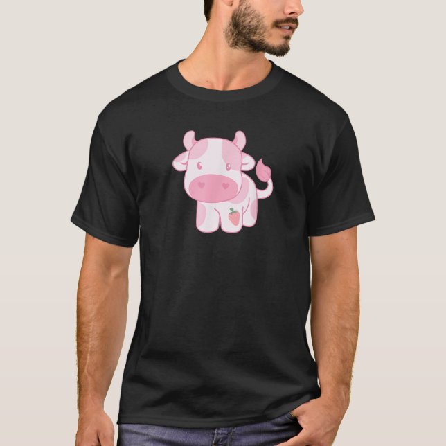 Jordgubbs Ko Söt Rosa Pastell T Shirt (Framsida)