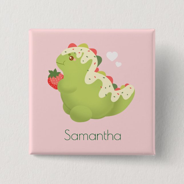 Jordgubbs Matcha Dinosaurie  Knapp (Framsida)