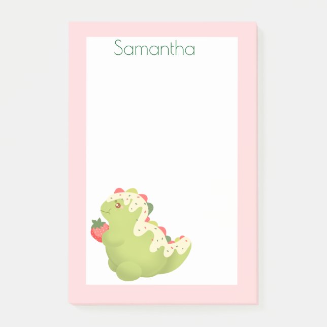 Jordgubbs Matcha Dinosaurie Post-it Block (Framsida)