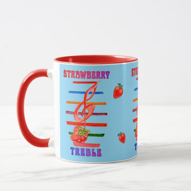 JORDGUBBS MUSIKNOT DESIGNAD MUGG (Vänster)