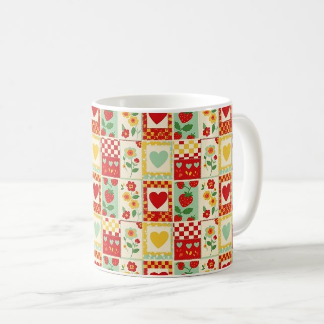 Jordgubbs Patchwork Picknick (1) Kaffemugg (Framsida höger)