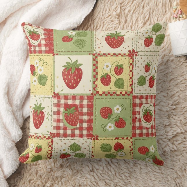 Jordgubbs Patchwork Picknick (6) Kudde (Filt)