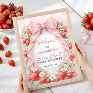 Jordgubbs Rosa Slöja Baby Shower Välkommen Poster