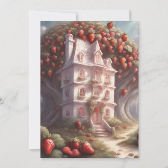 Jordgubbs shortcake hus och fest inbjudningar (Framsida)