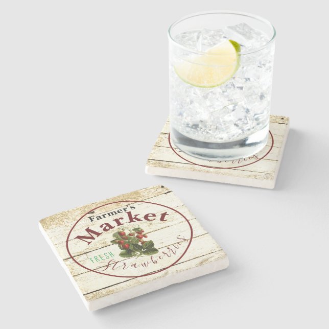 Jordgubbs skylt på bondens marknad stenunderlägg (Sidan)