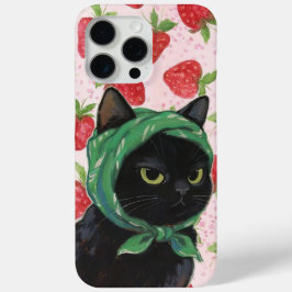 Jordgubbs svart Söt Katt Telefonfodral Kawaii
