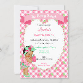 Jordgubbs tema Baby flicka Gingham Rosa Mint Inbjudningar