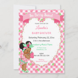 Jordgubbs tema Babyflicka Gingham Rosa Mint Inbjudningar
