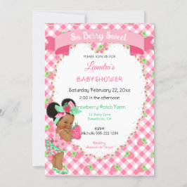 Jordgubbs tema Babyflicka Gingham Rosa Mint Inbjudningar