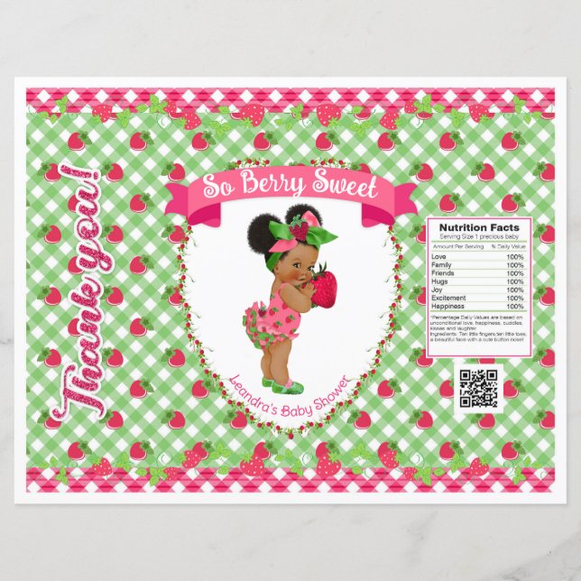 Jordgubbsbaby tema rosa grön gingham chipspåse (Framsida)