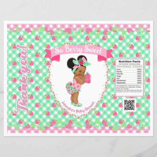 Jordgubbsbaby-tema Rosa & Mint-rutig chipspåse (Framsida)