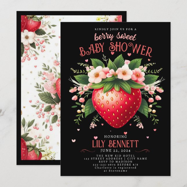 Jordgubbsbabyskor | Berry Sweet-inbjudan Inbjudningar (Fram/baksida)