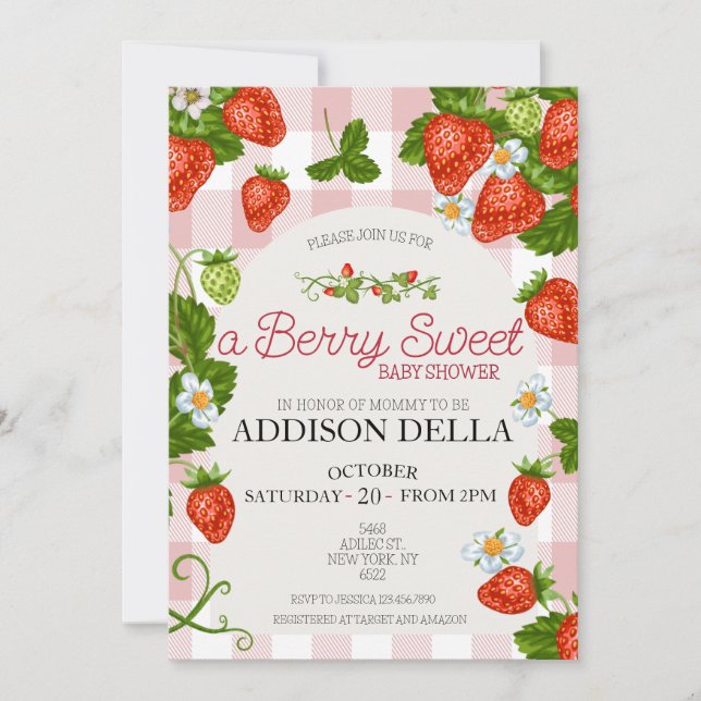 Jordgubbsbabyskor | Berry Sweet Inbjudningar (Framsida)