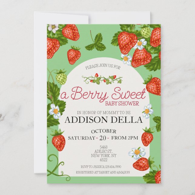 Jordgubbsbabyskor | Berry Sweet Inbjudningar (Framsida)