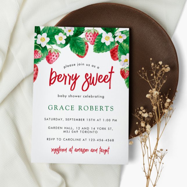 Jordgubbsbabyskor Sommarberryssar Inbjudningar (Skapare uppladdad)