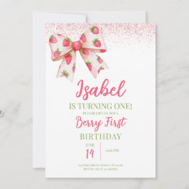 Jordgubbsbädd Bow Birthday Inbjudningar