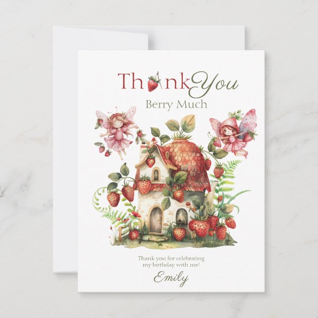 Jordgubbsbär Berry Sweet Girls första födelsedag Tack Kort (Framsida)