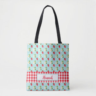 Jordgubbsbär Fält - Red Gingham Check Monogram Tygkasse