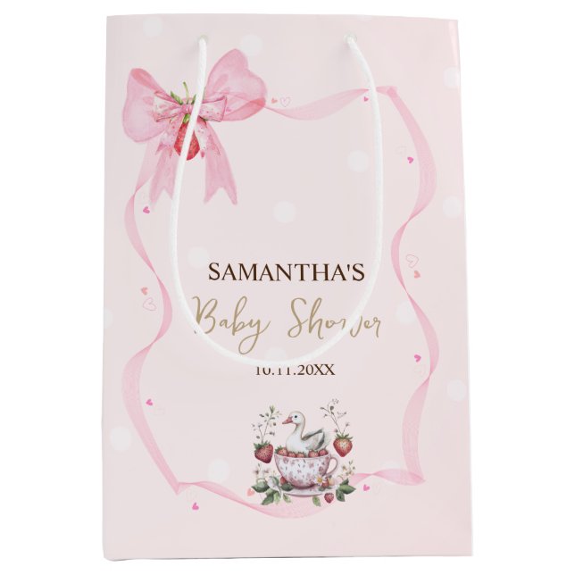 Jordgubbsbär,Gås,Bow Ram Dots Baby Shower (Framsidan)