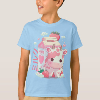 Jordgubbsbär Mjölk Cow Carton Cute Kawaii japanska T Shirt