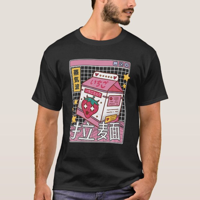 Jordgubbsbär Mjölk Digital Japan Stil Otaku Anime  T Shirt (Framsida)