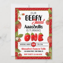 Jordgubbsbären första Födelsedagsfest inbjudan