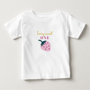 Jordgubbsbergen rosa baby första födelsedag t shirt