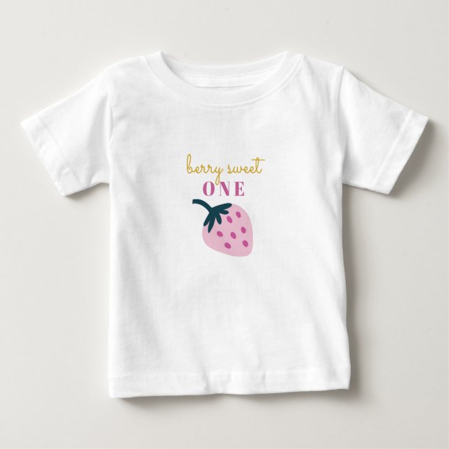 Jordgubbsbergen rosa baby första födelsedag t shirt (Framsida)