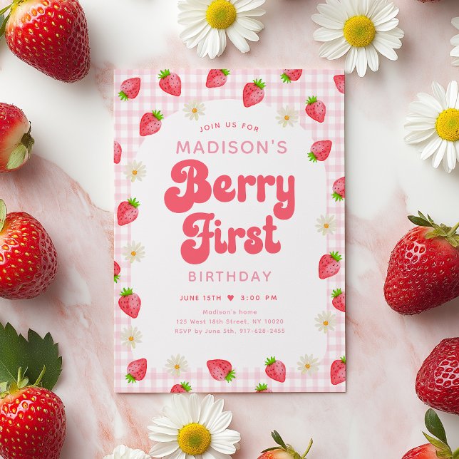 Jordgubbsbergens Daisy Berry första födelsedag Inbjudningar (Skapare uppladdad)