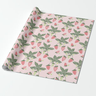 Jordgubbsbergens rosa och grönt i fält pappert presentpapper