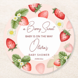 Jordgubbsbergsbabyduschfavörer Underlägg Papper Rund