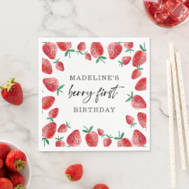 Jordgubbsberry Berry First Girl 1:a Birthday Napki Pappersservett