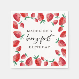 Jordgubbsberry Berry First Girl 1:a Birthday Napki Pappersservett