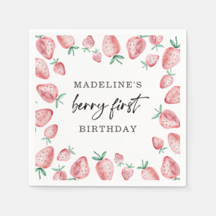 Jordgubbsberry Berry First Girl 1:a Birthday Napki Pappersservett