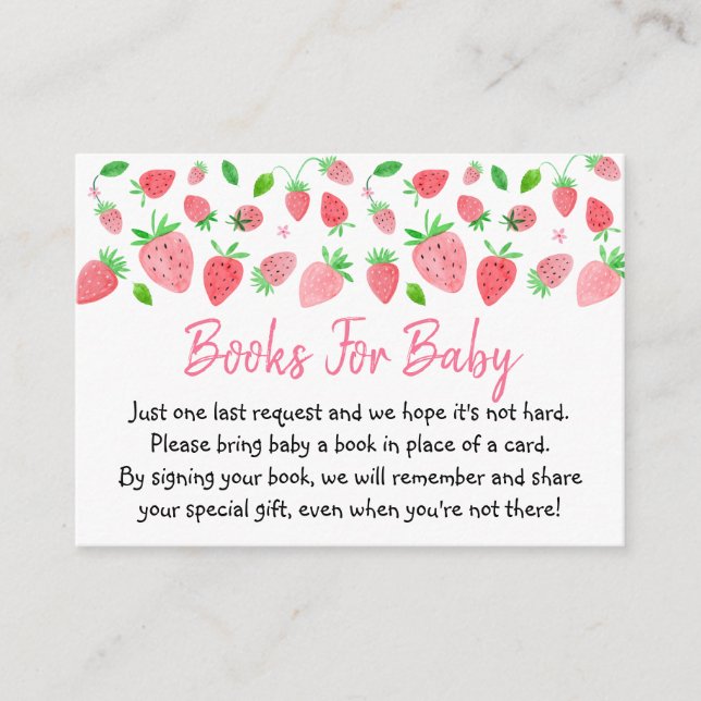 Jordgubbsberry Berry Sweet Baby Shower Bok Request Tilläggskort (Framsida)