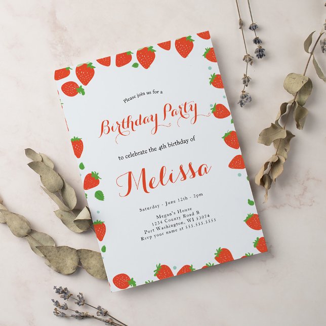 Jordgubbsberry Berry Sweet Birthday Inbjudningar (Skapare uppladdad)