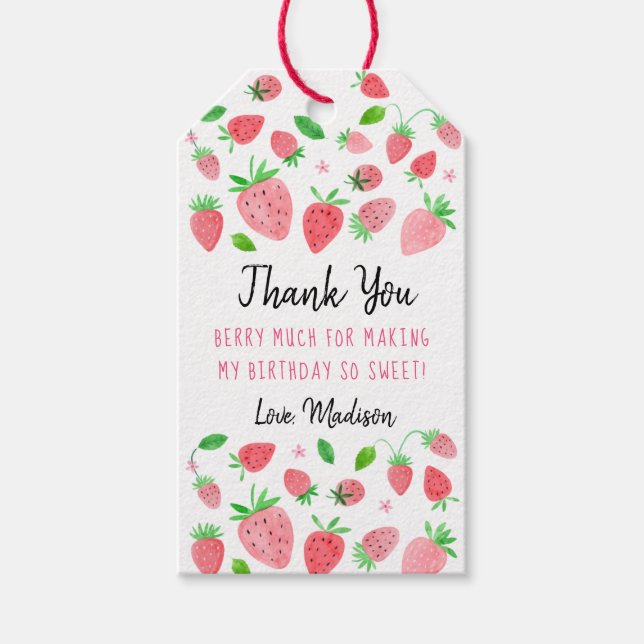 Jordgubbsberry Berry Sweet Birthday Tack Presentetikett (Framsidan)