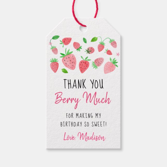 Jordgubbsberry Berry Sweet Birthday Tack Presentetikett (Framsidan)