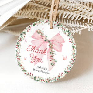 Jordgubbsberry Berry Sweet Bow Baby Shower Tack Gåvor Etiketter