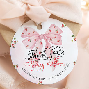 Jordgubbsberry Berry Sweet Bow Baby Shower Tack Gåvor Etiketter