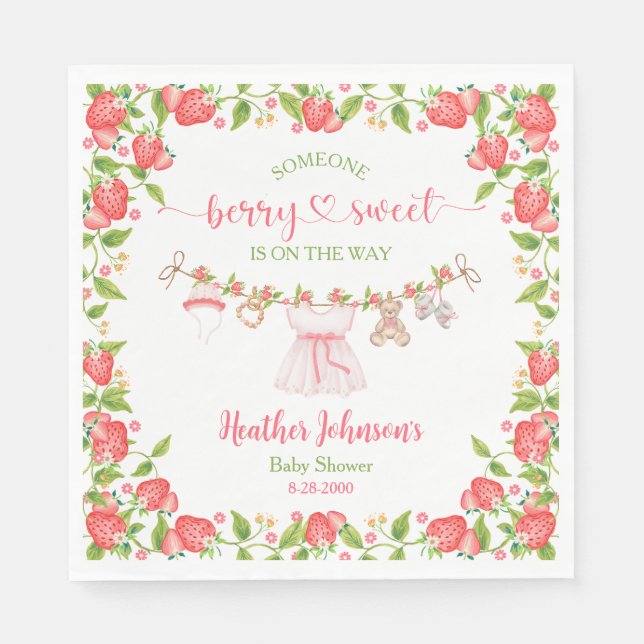 Jordgubbsberry Berry Sweet Clothesline Baby Shower Pappersservett (Framsidan)