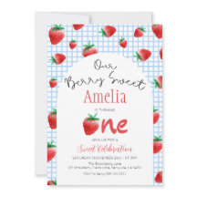 Jordgubbsberry Berry Sweet First Birthday bjudande