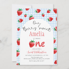 Jordgubbsberry Berry Sweet First Birthday bjudande Inbjudningar