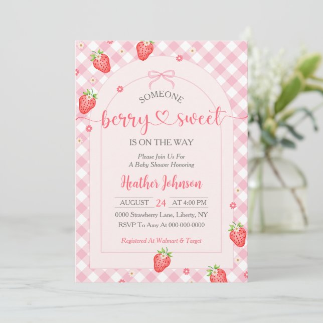 Jordgubbsberry Berry Sweet Flicka Baby Shower Inbjudningar (Stående Fram)