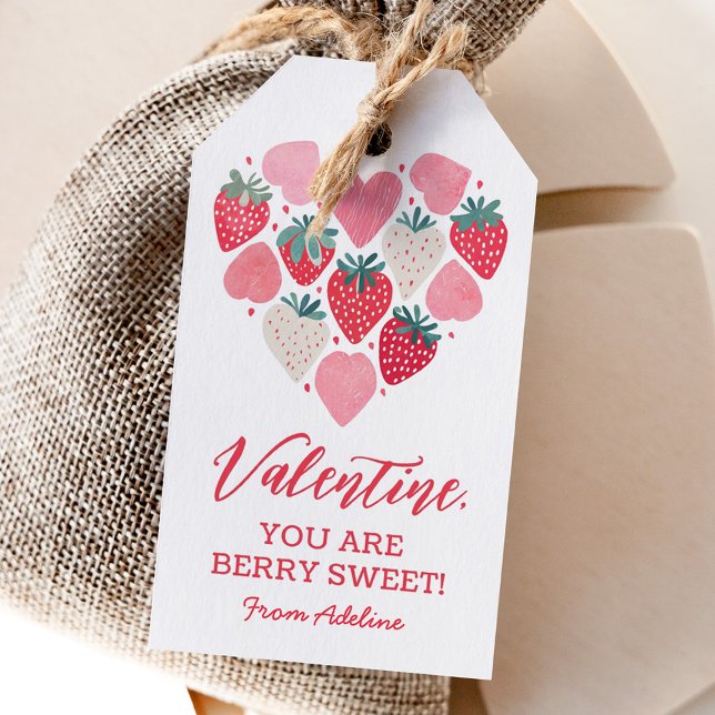 Jordgubbsberry Berry Sweet Kids Valentines day Presentetikett (Skapare uppladdad)