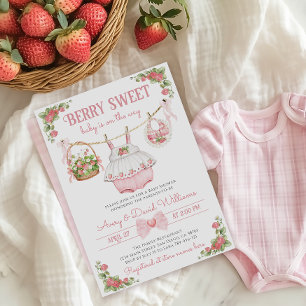 Jordgubbsberry Berry Sweet Modern Flicka Shower Inbjudningar