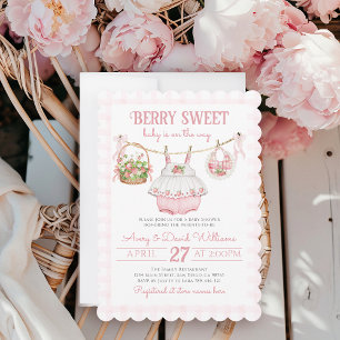 Jordgubbsberry Berry Sweet Modern Flicka Shower Inbjudningar