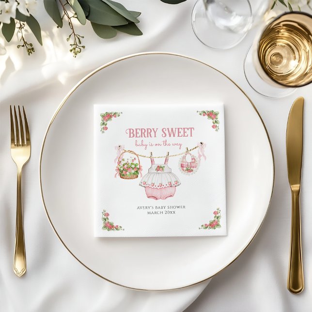 Jordgubbsberry Berry Sweet Modern Flicka Shower Pappersservett (Skapare uppladdad)